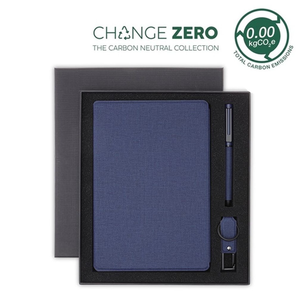 GSSN 9544 LENZEN CHANGE ZERO Sustainable Gift Set with Refillable Notebook Pen USB Keychain Navy